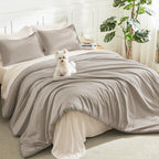 Litanika Queen Comforter Set, 3 Pieces Lightweight Solid Bed Set