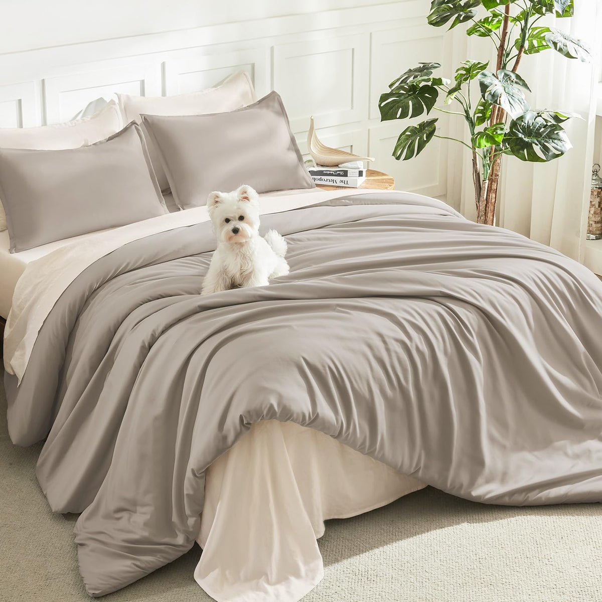 Litanika Queen Comforter Set, 3 Pieces Lightweight Solid Bed Set