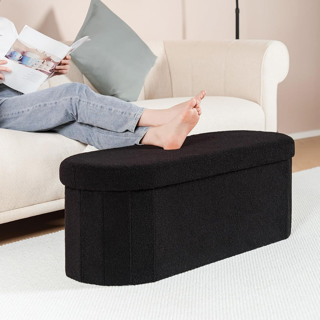 B FSOBEIIALEO 43.3" Sherpa Ottoman with Storage for Living Room, Black