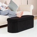 B FSOBEIIALEO 43.3" Sherpa Ottoman with Storage for Living Room, Black