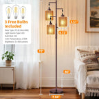 Hotsonic 72" Boho Rattan Tree Floor Lamp, Tall Dimmable Industrial Standing Lamp, Corner Decor Accent Lighting for Living Room, Bedroom, Dining Room, Nursery, Cafe (3 x 800LM Bulbs Included) - Brown