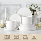 MALACASA 12-Piece Porcelain Dinnerware Set, Modern White Dish Set for 4