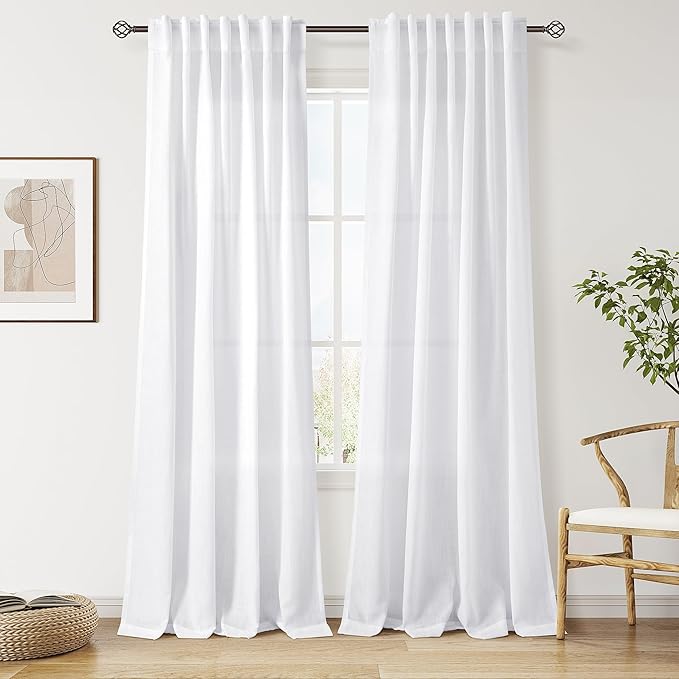 Nanspring Snow White Linen Curtains 84 Inch Length 2 Panels Set by Nanspring