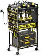 Power Tool Organizer Cart with Charging Station, 6 FT Cord, Yellow