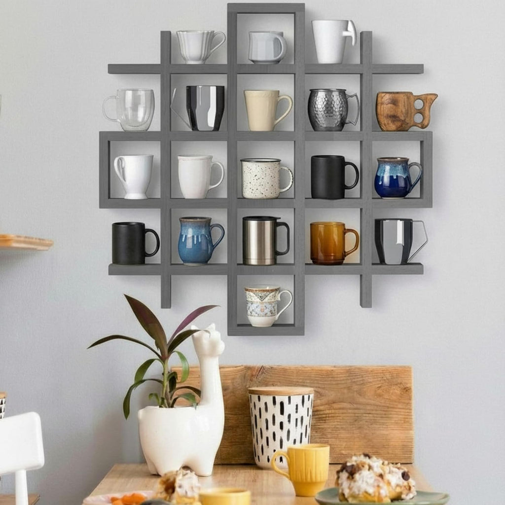 Suzile Mug Display Shelf Wall Mounted,Grid Size 5.1x5.1x3in,Grey
