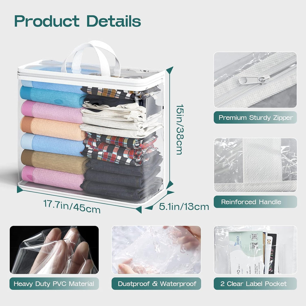 5PACK Plastic Clothes Storage Bag, 22L Clear Storage Bags, Under-Bed Storage, Plastic storage with zipper and handle for Bedding, Sweaters, Comforters, Clothing, Books, DVD & CD (White)
