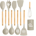 Silicone Cooking Utensil Set,10 PCS Cooking Kitchen Utensils Set, Nonstick Kitchen Utensils 446°F Heat-Resistant Cookware Tools of Spoon,Brush,Whisk,Spatula,Turner Tongs (Khaki)