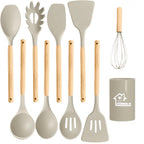 Silicone Cooking Utensil Set,10 PCS Cooking Kitchen Utensils Set, Nonstick Kitchen Utensils 446°F Heat-Resistant Cookware Tools of Spoon,Brush,Whisk,Spatula,Turner Tongs (Khaki)