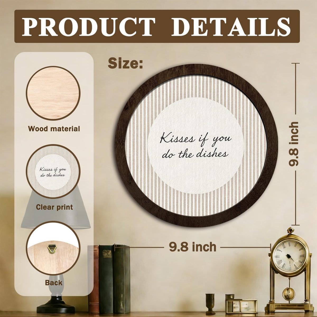 CFFJLHN Funny Kitchen Decor, Neutral Kitchen Round Wooden Wall Art Kisses If You Do Dishes Aesthetic Artwork Rustic Quirky Round Hanging Wall Decor Retro Dish For Kitchen Apartment, 10x10 Inch