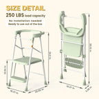 HBTower Kids 2 Steps Step Stool, Foldable Toddler Tower with Safety Railing