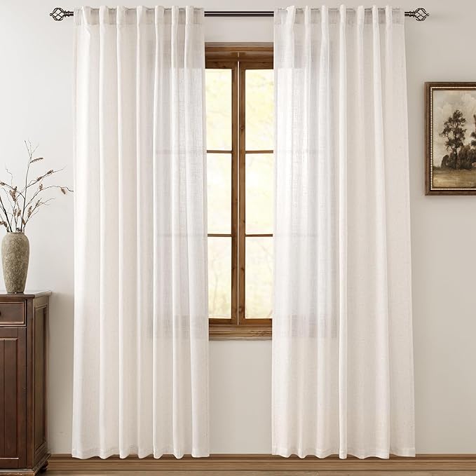 Cream Natural Linen Curtains 80 inch Length 2 Panels Set Neutral Rustic by Jolilight