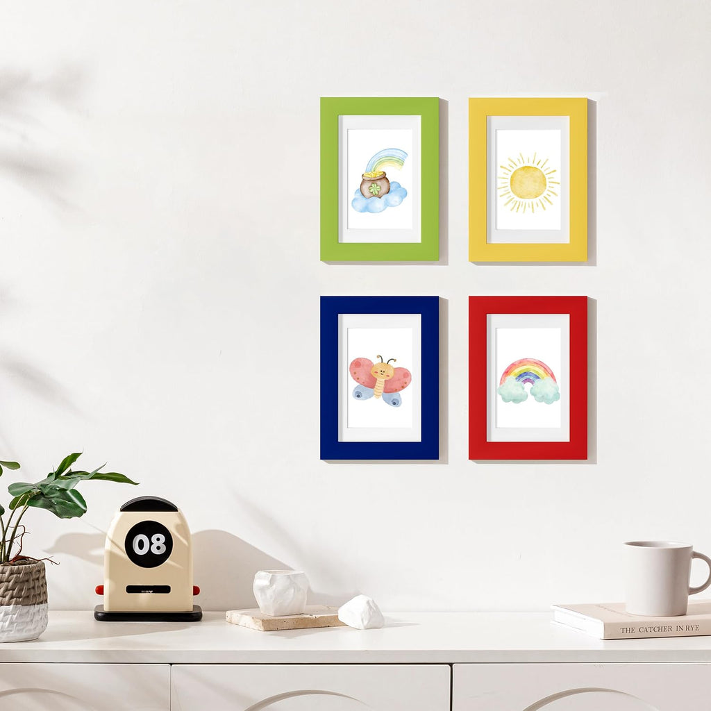 eletecpro 4x6 Colorful Picture Frames 4 Pack Matted to 3.5x5, Home Decor