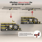 Garage Ceiling Storage Racks – 4x8 FT Overhead Garage Storage Rack with Safety Lock, Heavy-Duty Ceiling Mounted Lift System and Storage Organizer, Ideal for Maximizing Overhead Space, 325 lbs Capacity