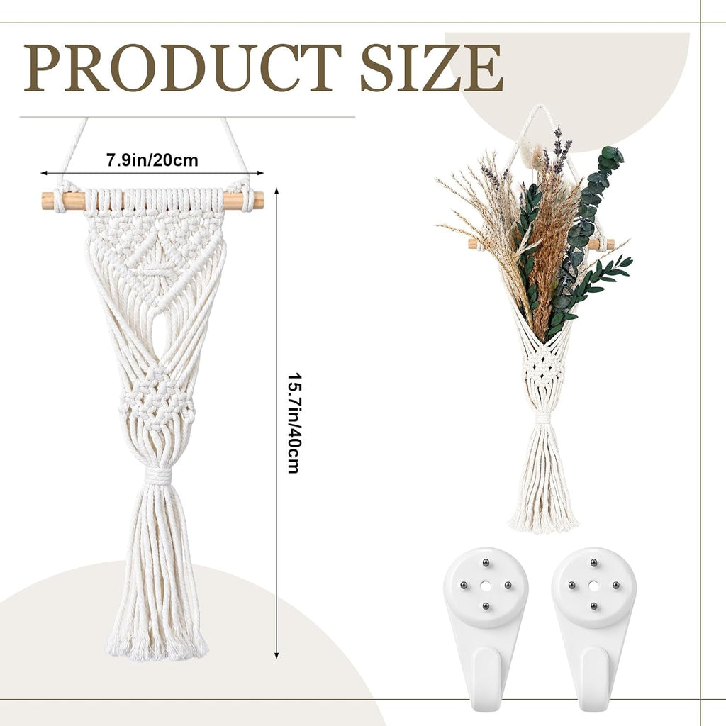 2 Pack Boho Wall Decor Macrame Wall Hanging with Artificial Flowers