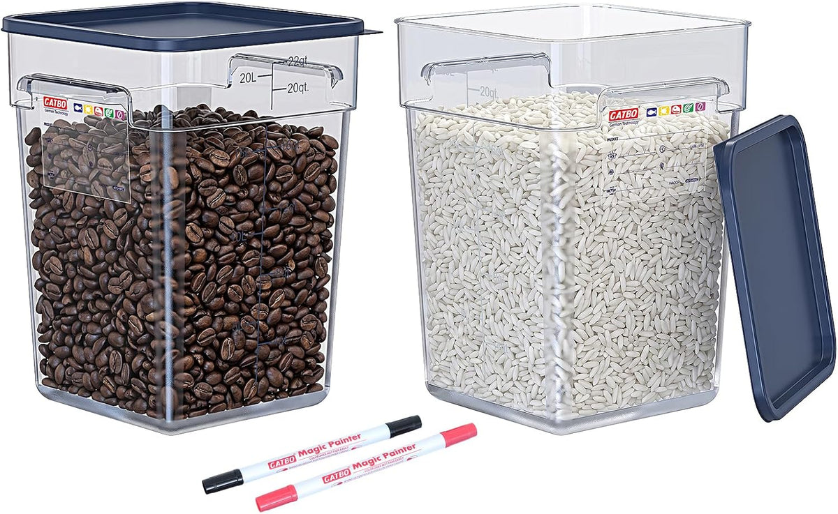2 Pack 4 QT Commercial Food Storage Containers with Lids, Clear Square Containers for Flour, Rice, Sugar, Pet Food and Dry Ingredients Storage with FIFO Label Area