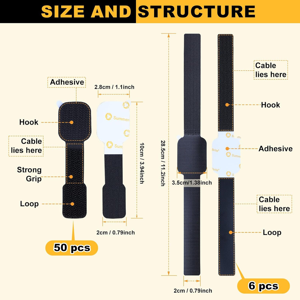 Under Desk Cable Management, Reusable Cable Straps, 56 Pack