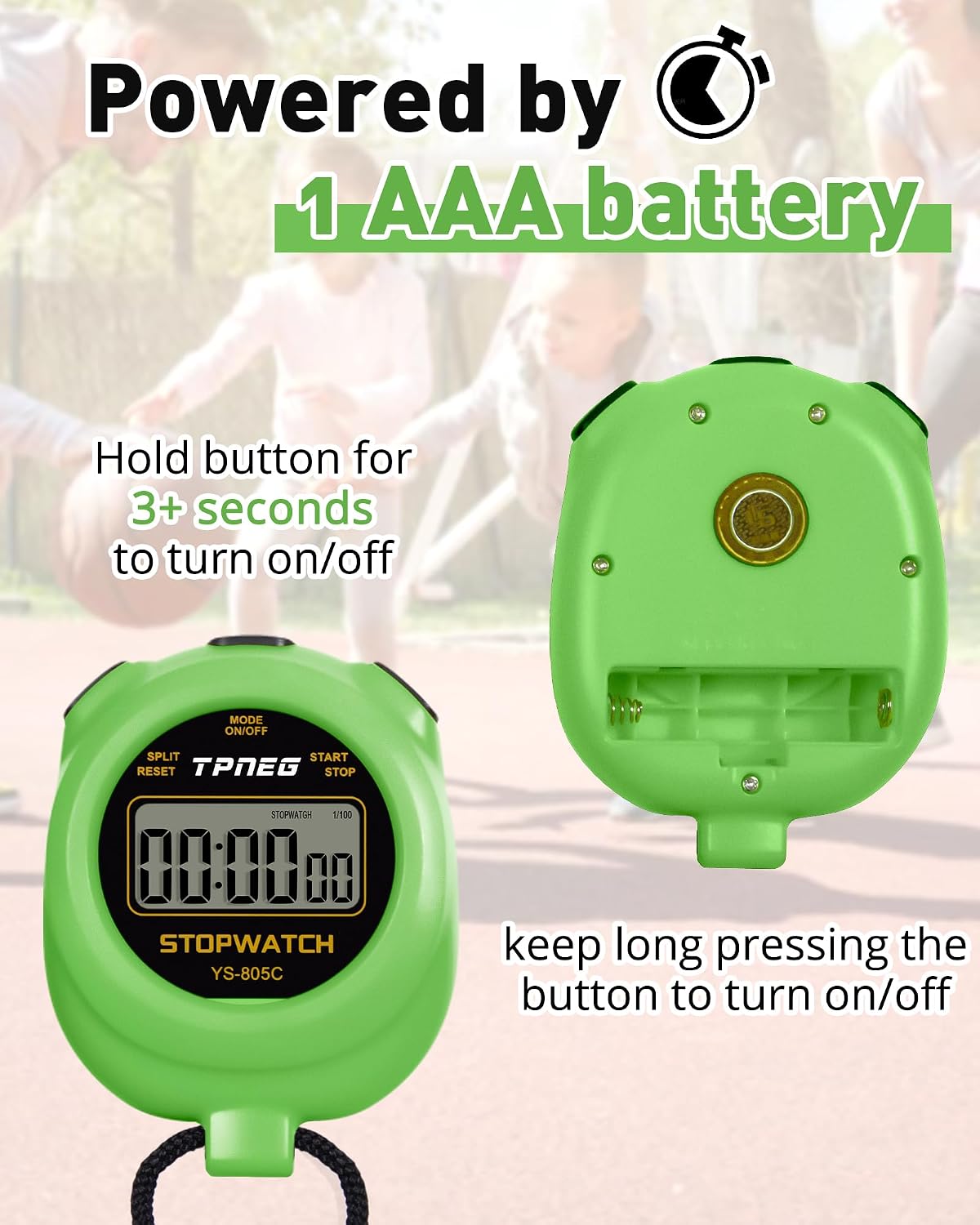 Simple Stopwatch Timer - Easy to Use, Set Up, Read, and Carry - Large Display - On/Off, AAA Battery - Ideal for Coaches, Track and Field, Soccer Referees, Sports, Classroom