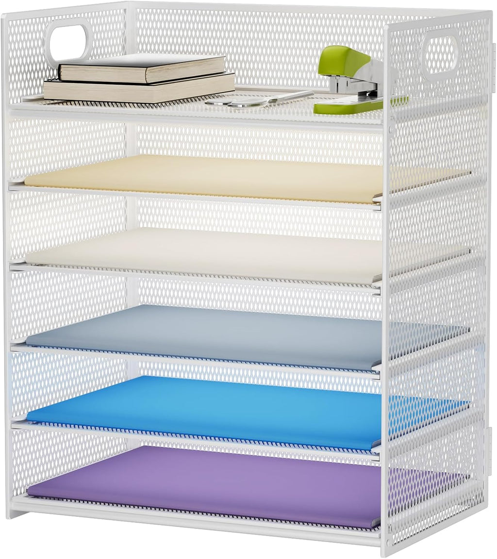 Marbrasse 2 Pack Desk Organizer with Handle, 6 Tier Paper Letter Tray, Mesh Desk File Organizer for Office, School and Home - Purple