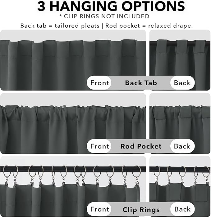 Deconovo Blackout Curtains, Thermal Insulated, W70 x L63 2 Panels, Back Tab - Image 2