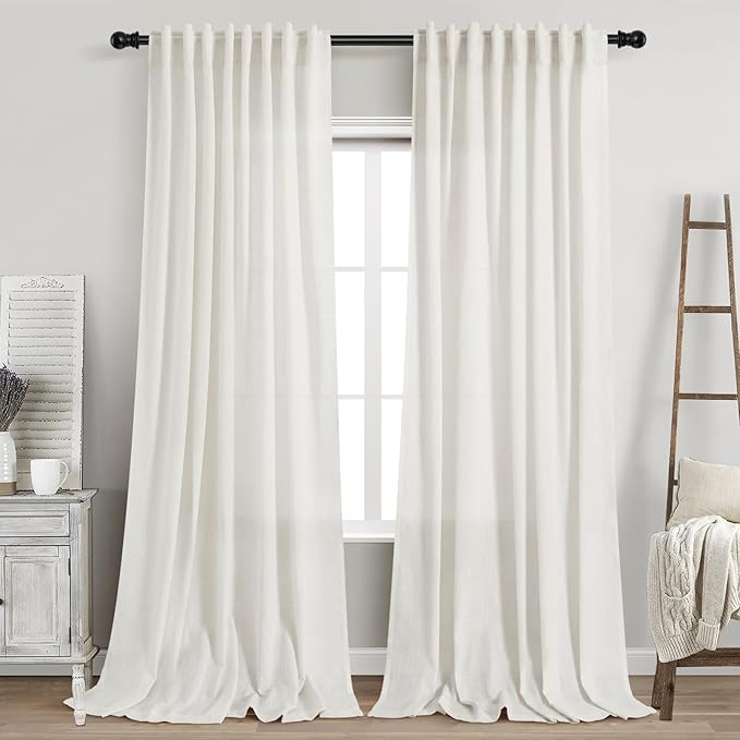 Nanspring Beige White Linen Curtains 96 Inches Long by Nanspring