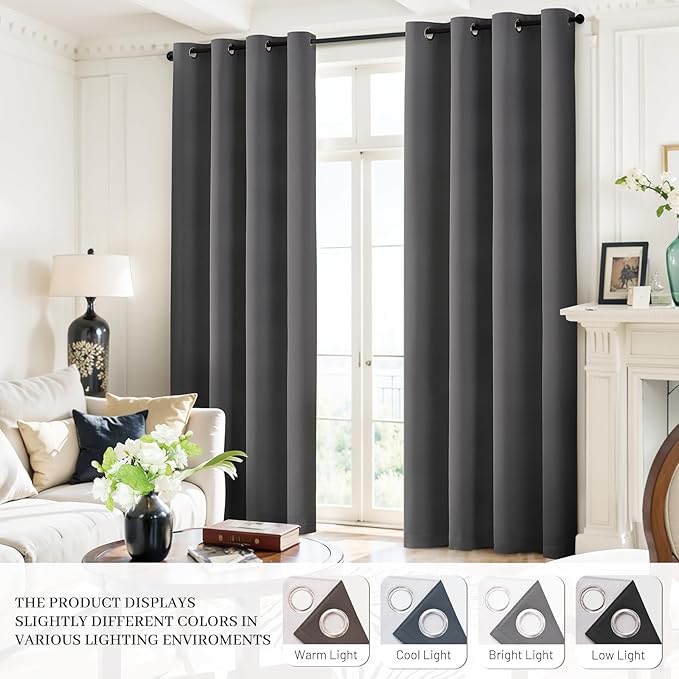 Yakamok Dove Grey 100% Blackout Curtains Grommet Window Treatments - Image 9