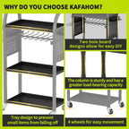 KAFAHOM Power Tool Organizer - 4 Tier Rolling Tool Cart with 8-12 Drill Holder,Tool Storage Cart on Wheels - Heavy Duty Metal Utility Tool Shelf for Garage, Workshop, Warehouse & Repair Shop