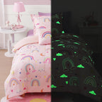 Twin Comforter Set for Girls-3 Pieces Rainbow Glow in the Dark Twin Bedding