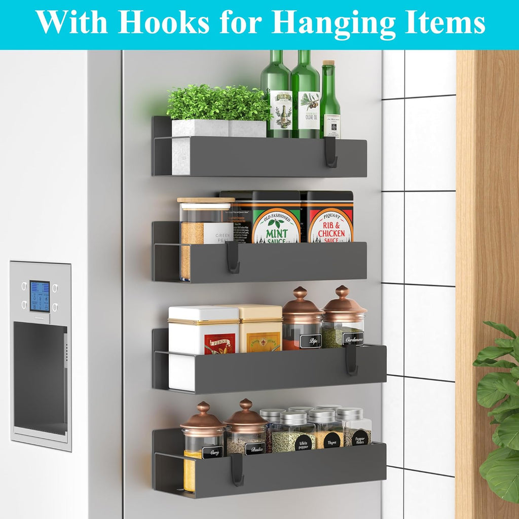HuggieGems Metal Magnetic Spice Rack for Refrigerator Dark Gray, 4 Pack