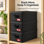 DVD Storage Boxes, 6P Larger DVD Storage Cases with Lid, Stackable Fabrics Media Storage Holds Up 156 DVDs (Each 26), Also Idea for Storaging Blu rays, Video Game Cases, CDs