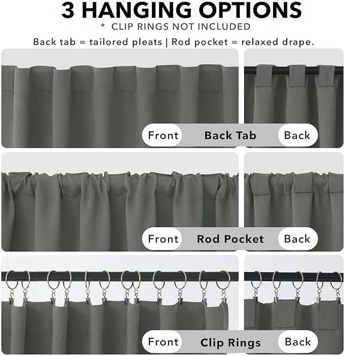 Deconovo Blackout Curtains, Thermal Insulated, W42 x L54 2 Panels, Back Tab - Image 2