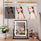 Vanity Mirror with Lights, 12.2" x 15" Large LED Makeup Mirror with Light, HD Mirror, Smart Touch with 3-Color Lighting, Dimmable, 360° Rotation, Lighted Up for Vanity Desk Tabletop, Bedroom (Black)