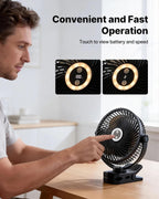 VEVOR Portable Clip Fan, Rechargeable Clip On Fan with Light, USB Port with 3 Speeds & Circulation Mode, Strong Airflow Sturdy Clamp, Long Runtime for Desk, Golf Cart,Outdoor Camping Treadmill,Black