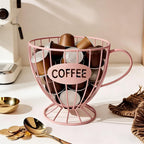 Coffee Pod Holder, Large Capacity K Cup Holder Coffee Capsule Storage Basket Tea Organizer for Countertop Kitchen Bar (Pink)