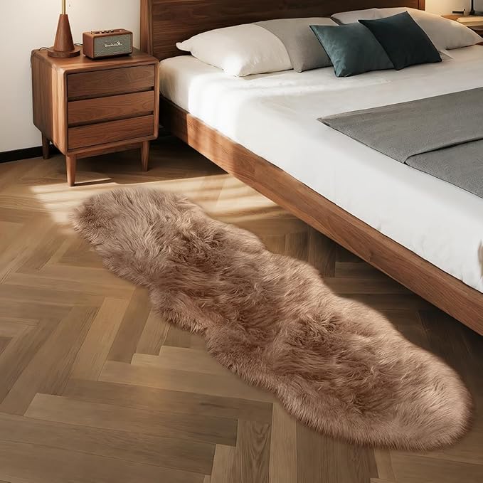 Goolela Faux Sheepskin Fur Runner Rug Light Brown Beige Fluffy Bedside Rug - Image 6