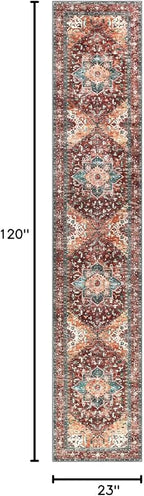 Yamaziot Washable Runner Rug, 2x10 Non-Slip Boho Vintage Hallway Rug Runner - Image 2
