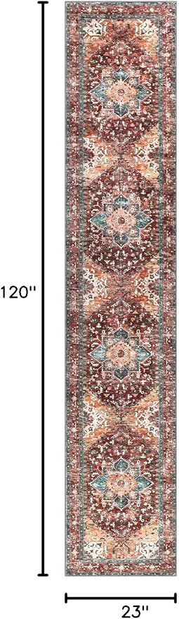 Yamaziot Washable Runner Rug, 2x10 Non-Slip Boho Vintage Hallway Rug Runner - Image 2