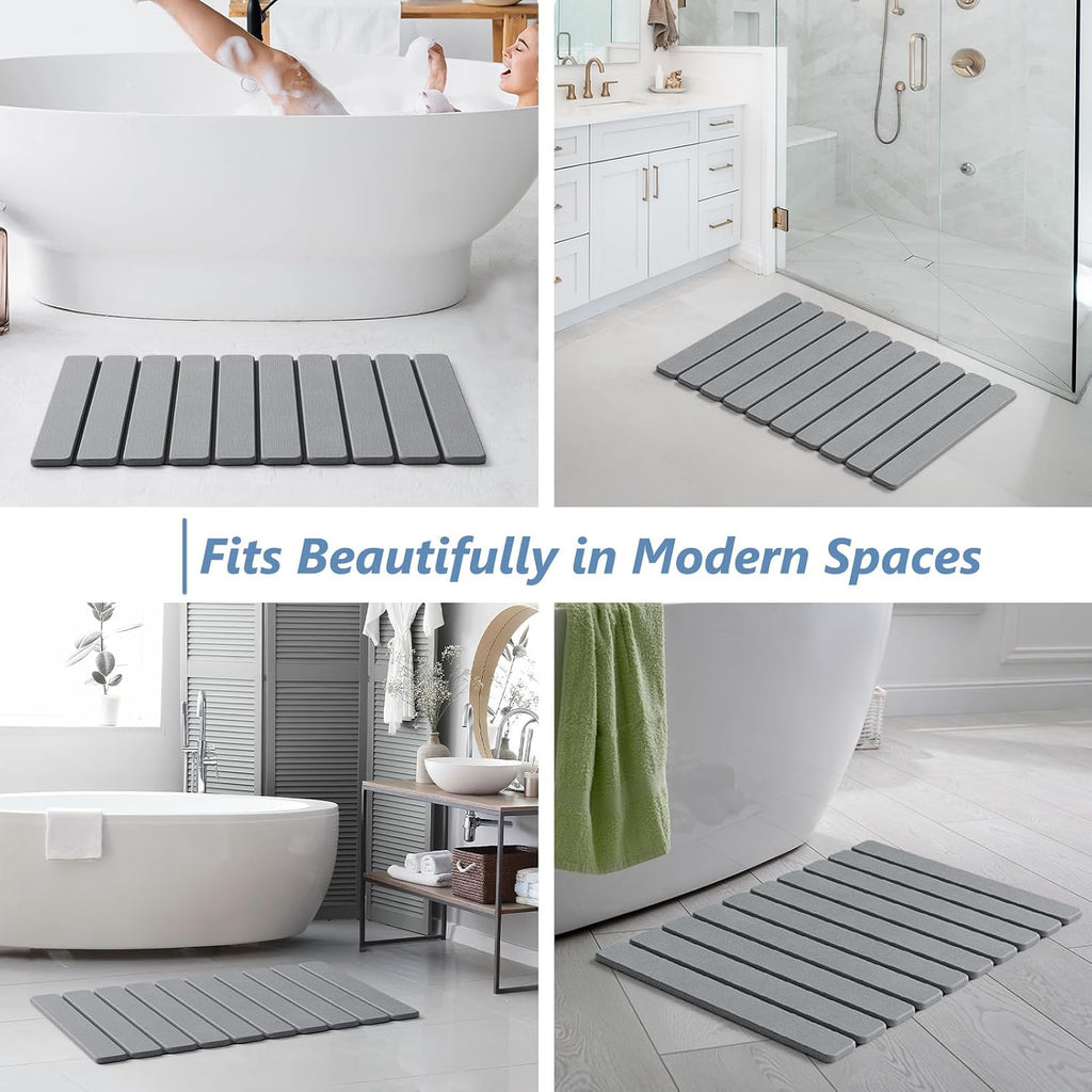 AWW Foldable Stone Bath Mat, Diatomaceous Quick Dry Shower Mat, Grey