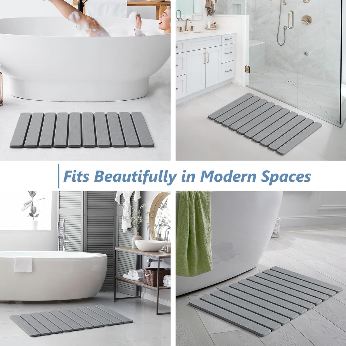 AWW Foldable Stone Bath Mat, Diatomaceous Quick Dry Shower Mat, Grey