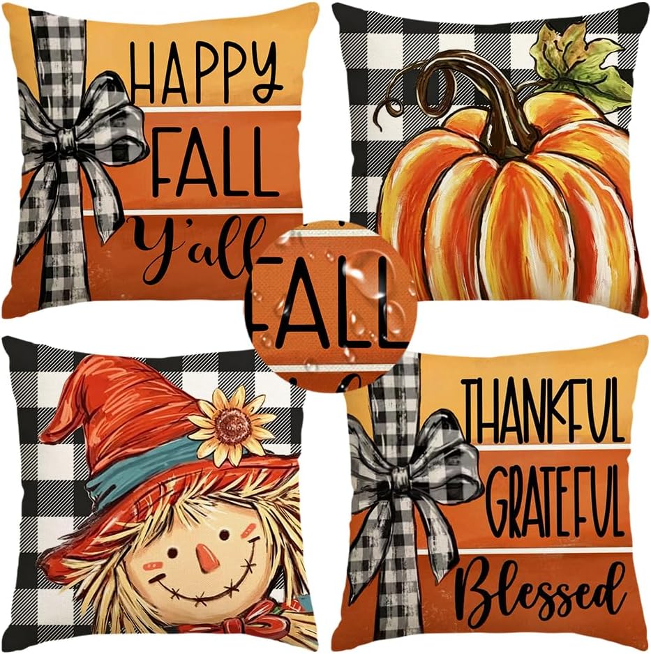 RABUSOFA Fall Pillow Covers 16x16 Aqua Pumpkin Fall Decorations for Home