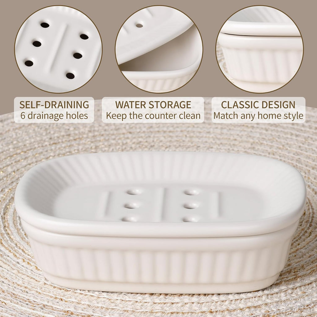 White Bathroom Accessory Set 5PCS, Ceramic Bathroom Accessories Set, Classic Design Bathroom Accessories Sets Complete, Home Apartment Modern Bathroom Decor Vanity Countertop, ANTIS'S HOME