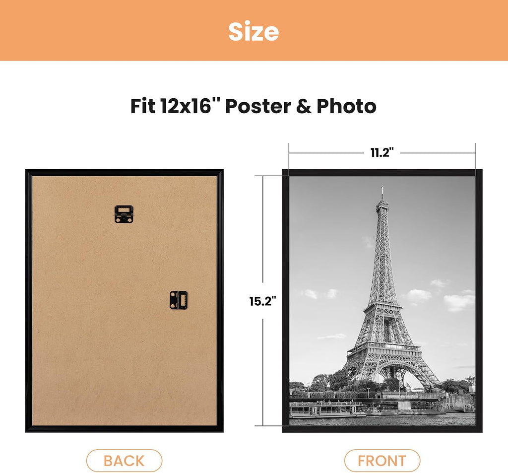 upsimples 12x16 Poster Frame, Easy Slide-In Assembly, Black, 3 Pack