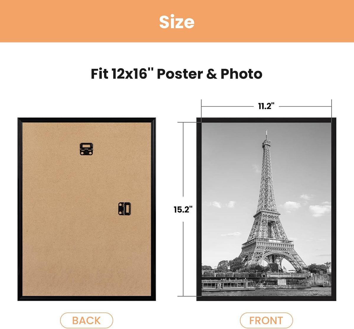 upsimples 12x16 Poster Frame, Easy Slide-In Assembly, Black, 3 Pack