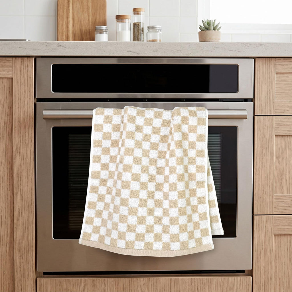 Jacquotha Beige Checkered Hand Towels - Set of 4, Cotton, 13"x29"