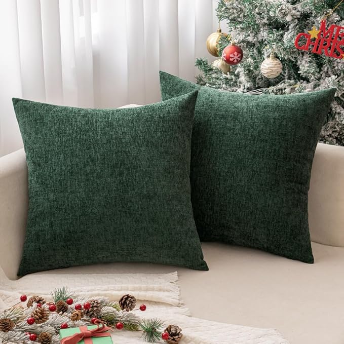 MIULEE Pack of 2 Green Throw Pillow Covers 18x18 Inch Soft Chenille Pillow - Image 9