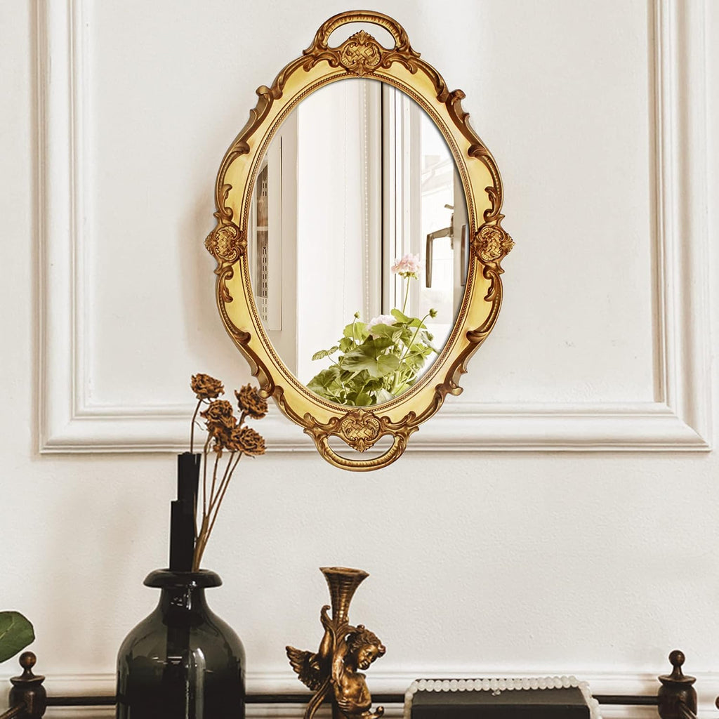 Eaoundm 14.5 x 10 inchs Smallest Oval Antique Mirror (Gold)