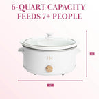 Paris Hilton 6-Quart Manual Slow Cooker, Naturally Nonstick Stoneware Ceramic Insert, Three Settings (Low, High, Warm), Dishwasher Safe Family Size Slow Cooker, White