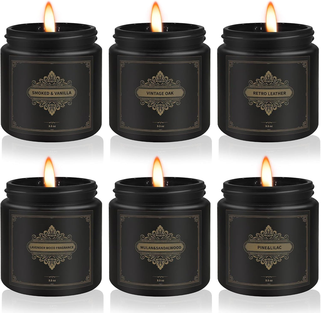 Gifts for Men,6 Pack Scented Candles for Men, Scented Candles Set Soy Candles for Home Him,Father's Day Gifts, Scents of Rosemary/Fresh Rose/Cedar Teak/Grapefruit/Rose & Pomegranate Berry/Fig