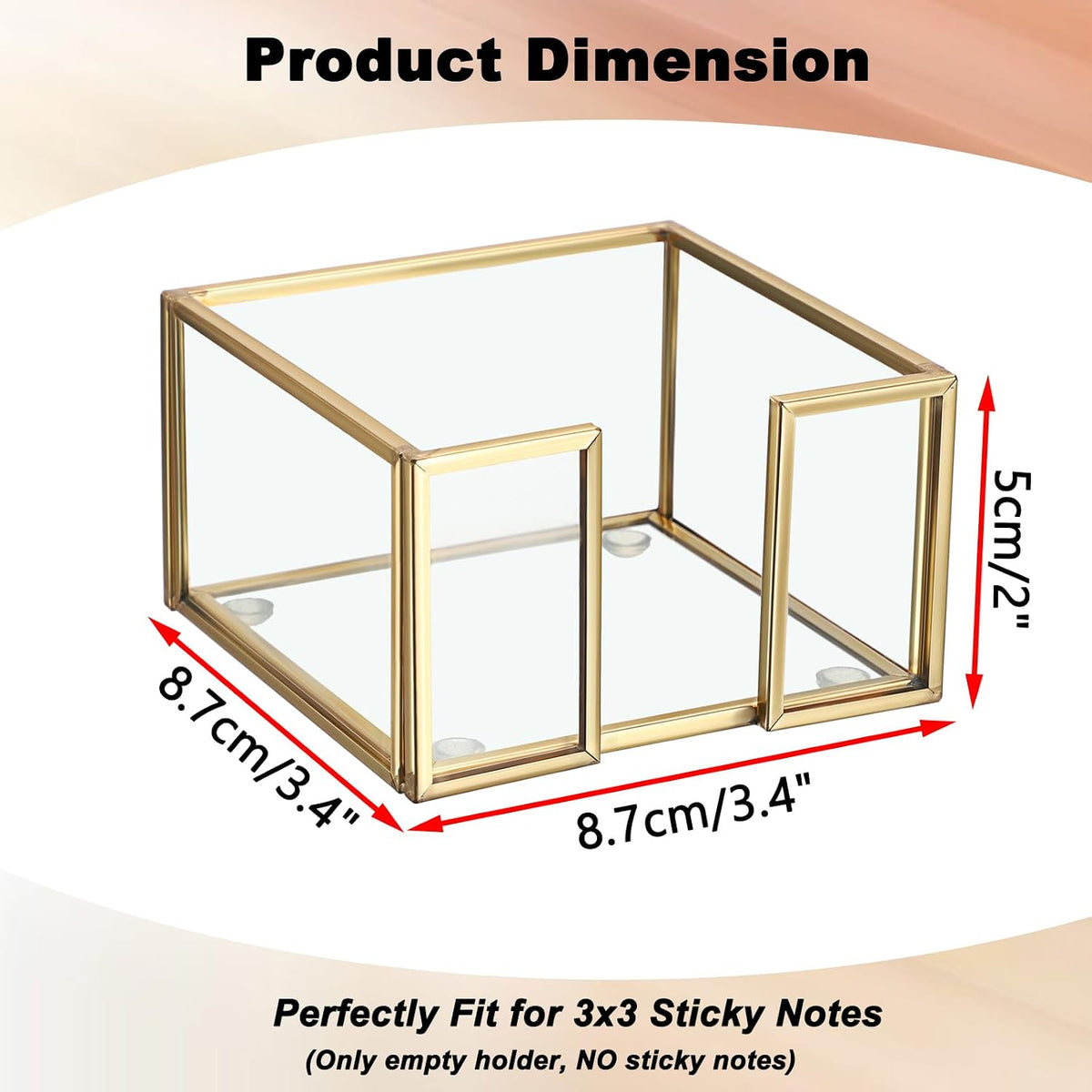 BTSKY Golden Glass Sticky Note Holder for 3x3 Inch Sticky Notes