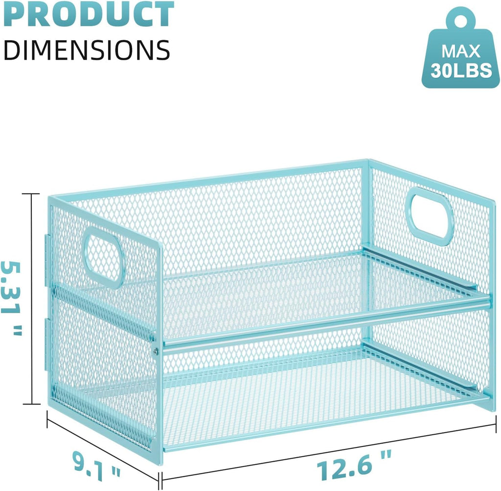 Marbrasse 2 Tier Paper Organizer Letter Tray, Mesh File Organizer with Handle, Paper Sorter Desk Organizer for Home Office Supplies - 2P Blue
