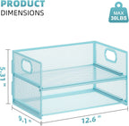 Marbrasse 2 Tier Paper Organizer Letter Tray, Mesh File Organizer with Handle, Paper Sorter Desk Organizer for Home Office Supplies - 2P Blue